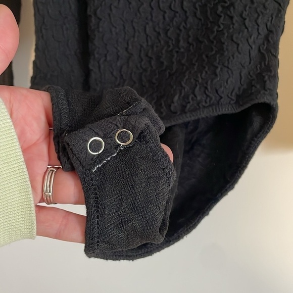 90s Long Sleeve Bodysuit Black Large Textured Swirl Alt Goth Minimal Stretch Y2K - Picture 10 of 15